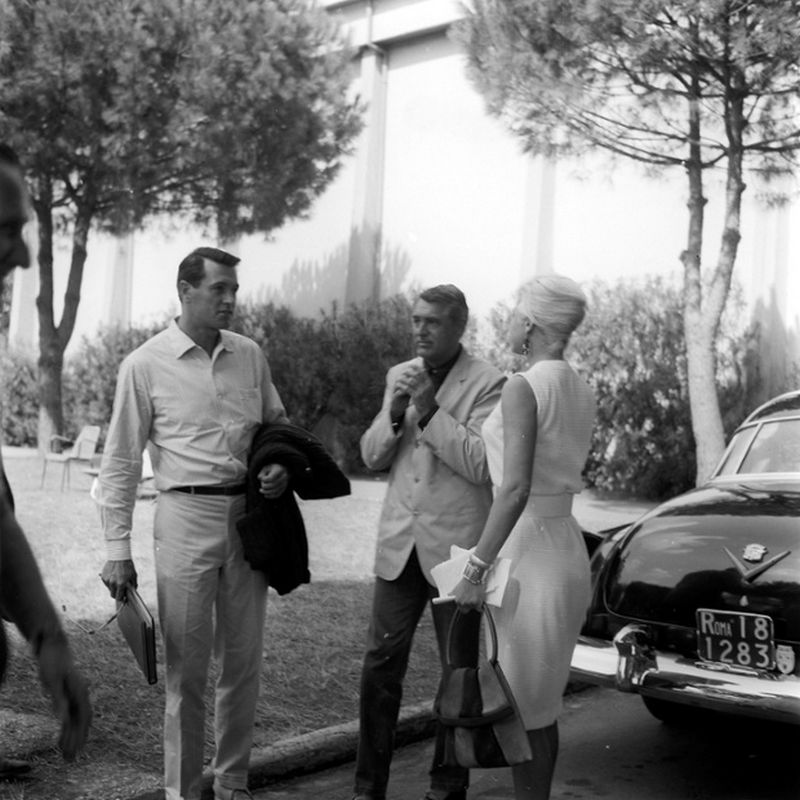 Rock Hudson and Cary Grant at Cinecittà, June 1961.