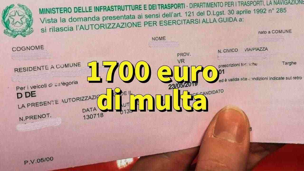 Foglio rosa, la sanzione è pesantissima