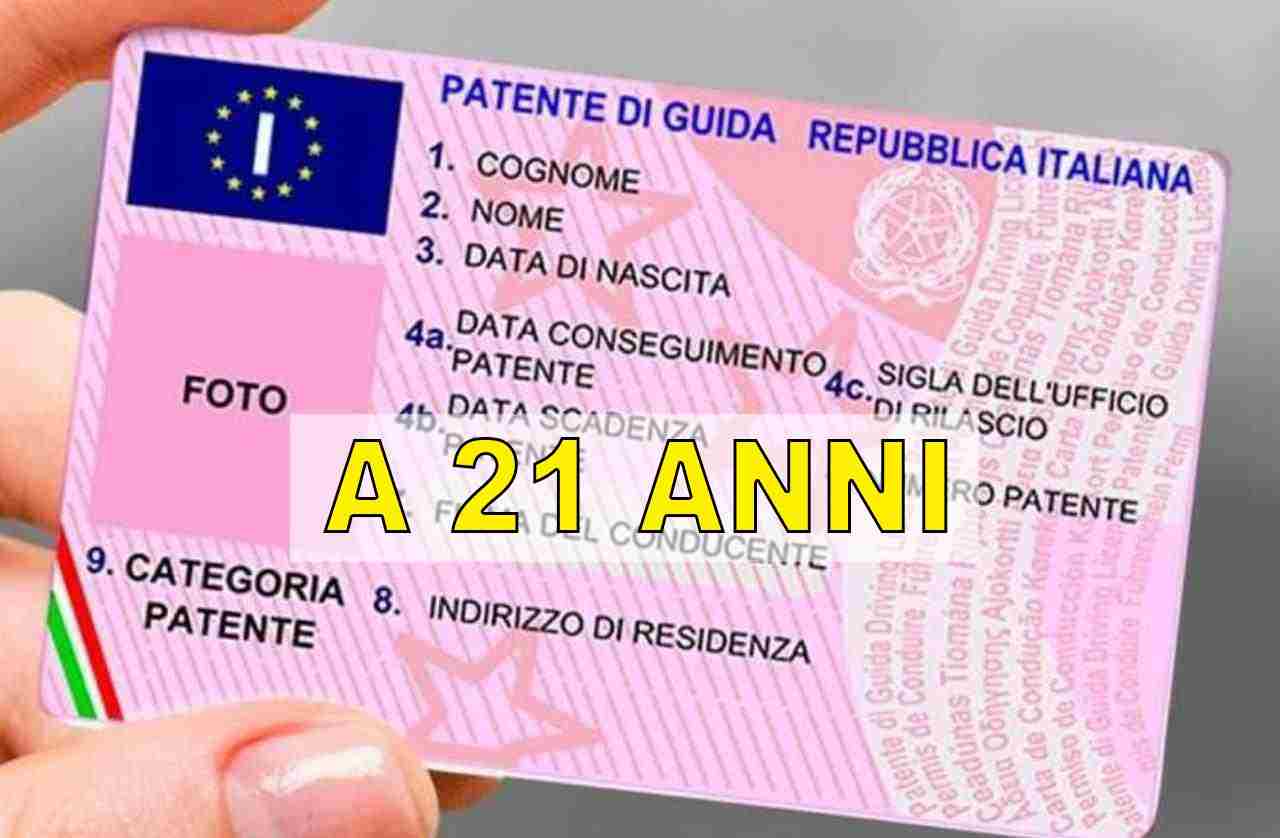 Patente, età minima 21 anni