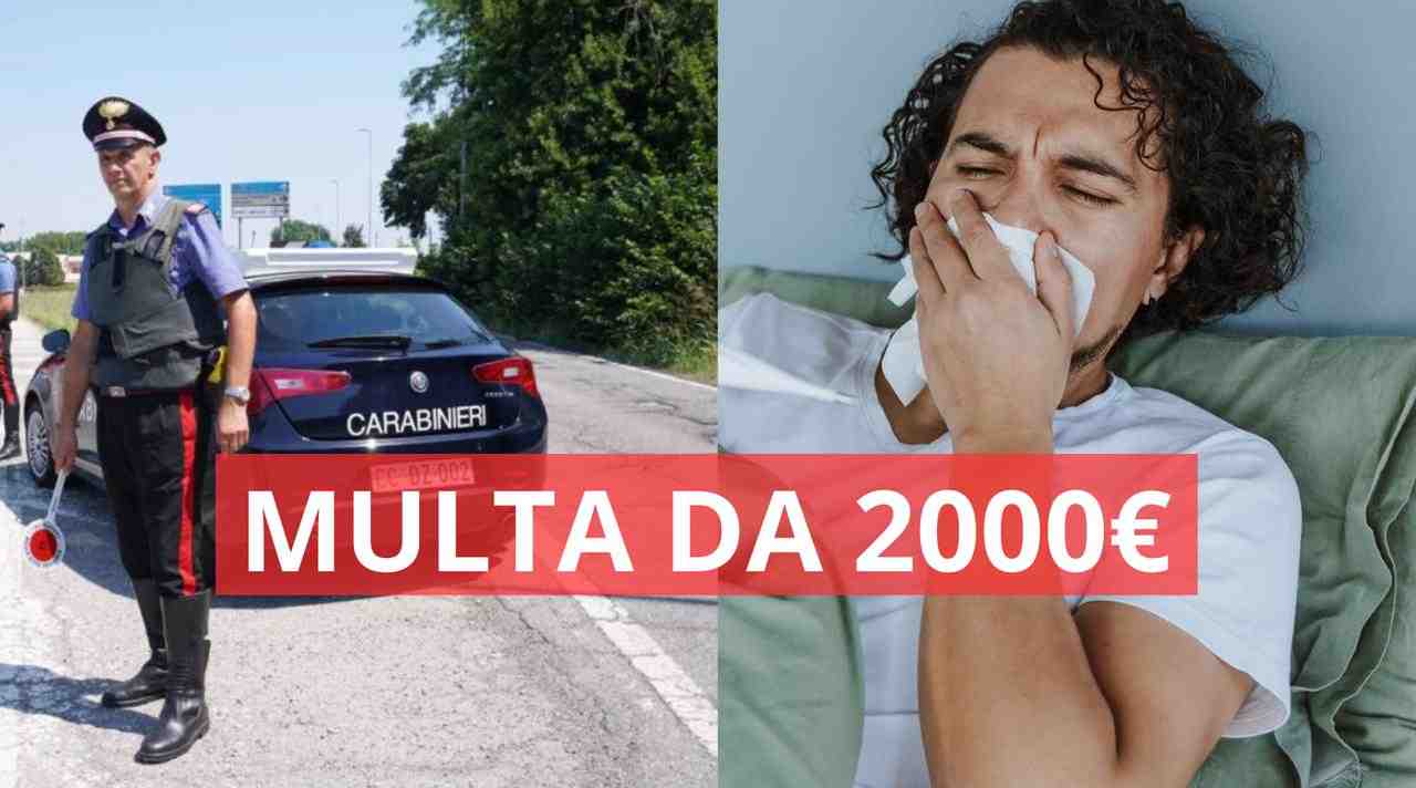 guida con l'influenza €2.000 di multa