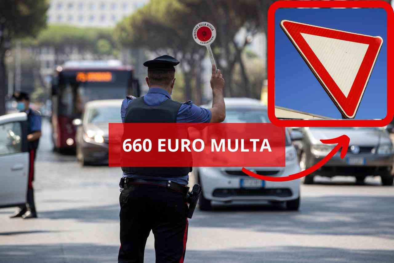 Multa di 660 euro se non si rispetta il segnale di dare precedenza